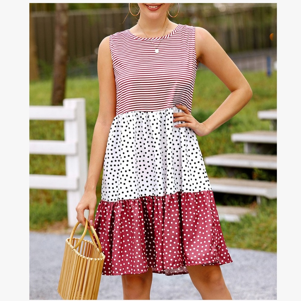 Brand new! Stripes&Polka Dots~Burgundy/Black/White